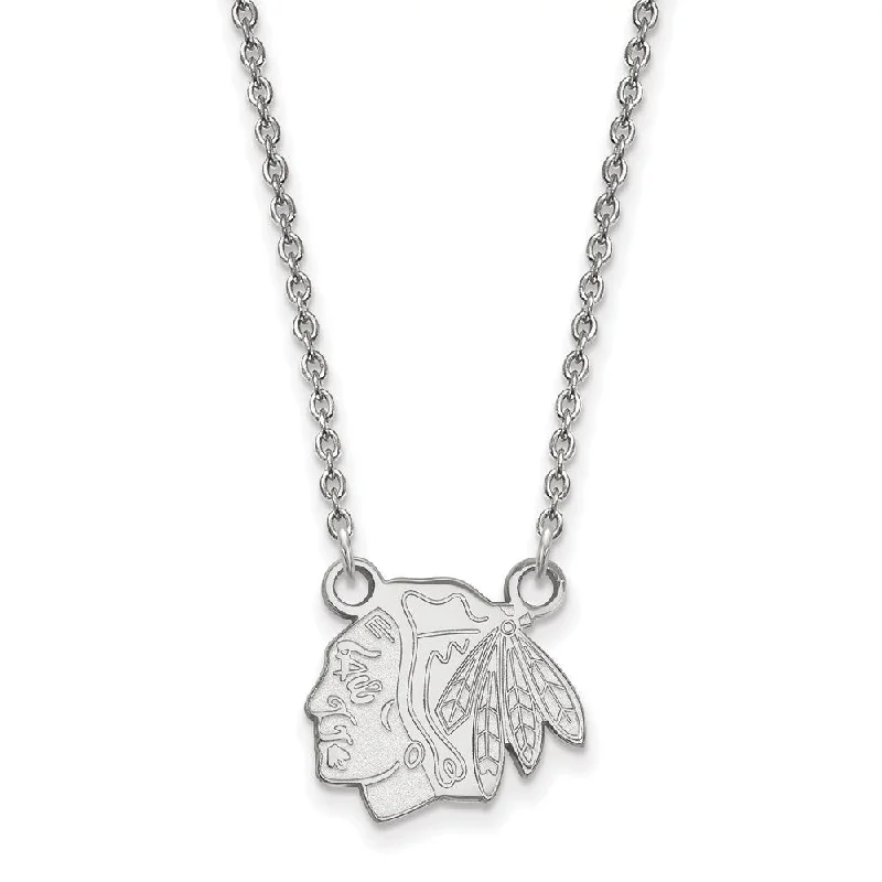 10k White Gold NHL Chicago Blackhawks Small Necklace, 18 Inch