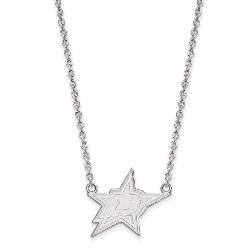 10k White Gold NHL Dallas Stars Large Necklace, 18 Inch