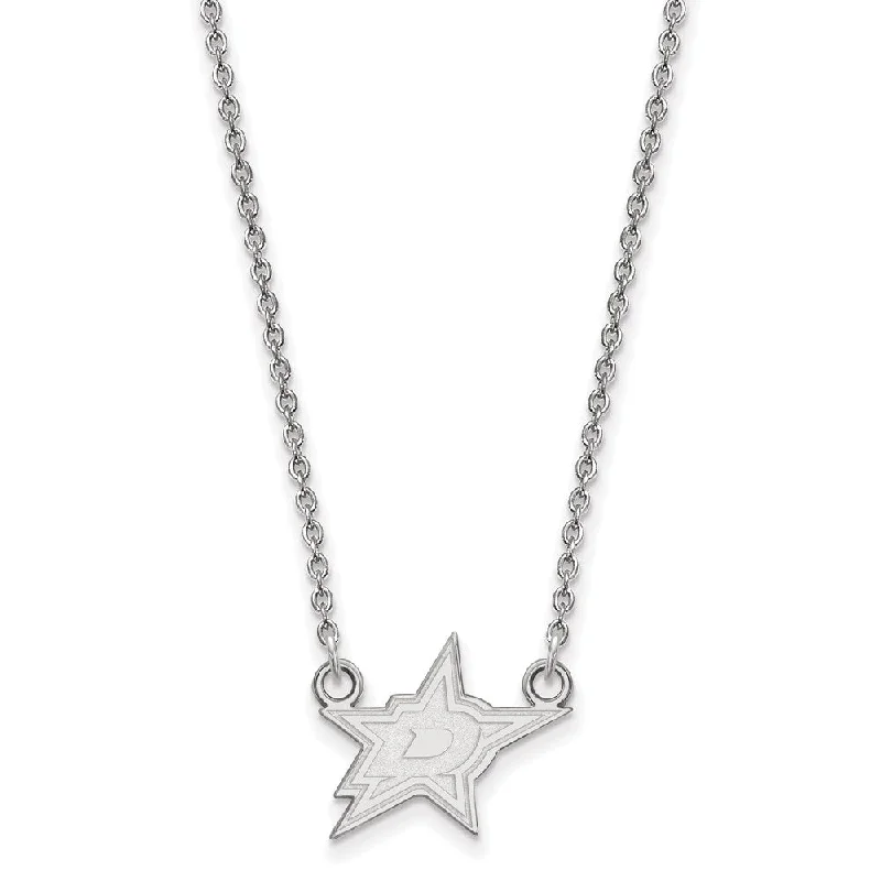 10k White Gold NHL Dallas Stars Small Necklace, 18 Inch