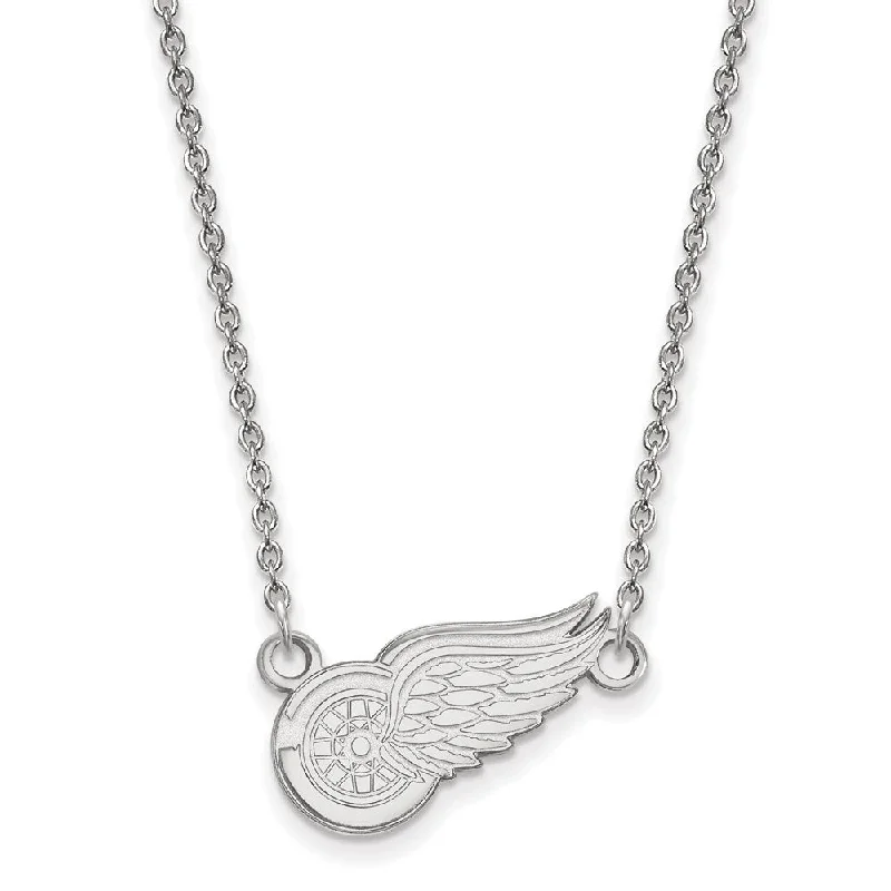 10k White Gold NHL Detroit Red Wings Small Necklace, 18 Inch