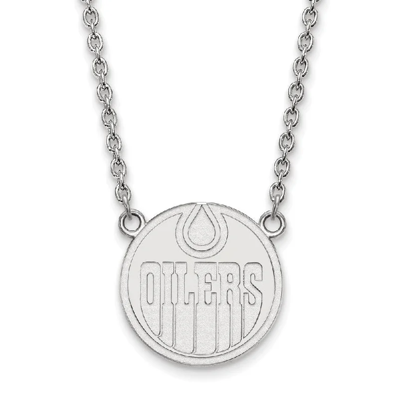 10k White Gold NHL Edmonton Oilers Large Necklace, 18 Inch