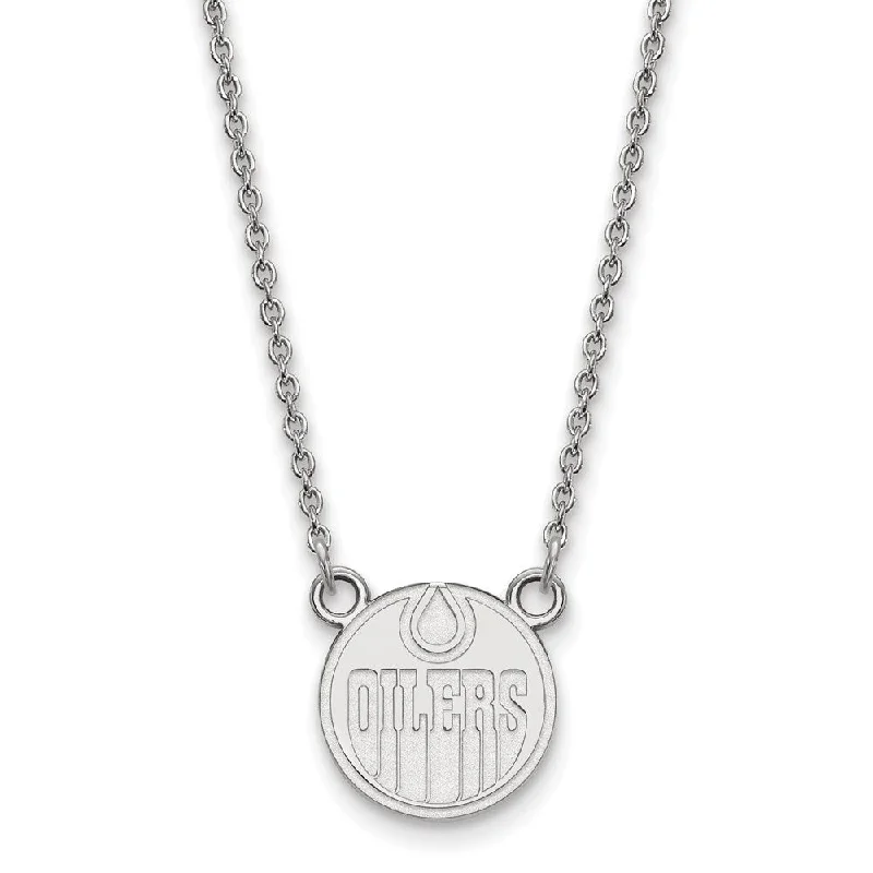 10k White Gold NHL Edmonton Oilers Small Necklace, 18 Inch