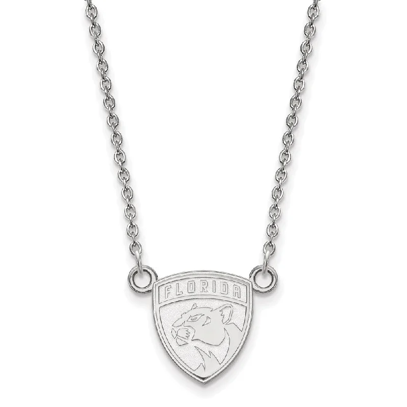 10k White Gold NHL Florida Panthers Small Necklace, 18 Inch