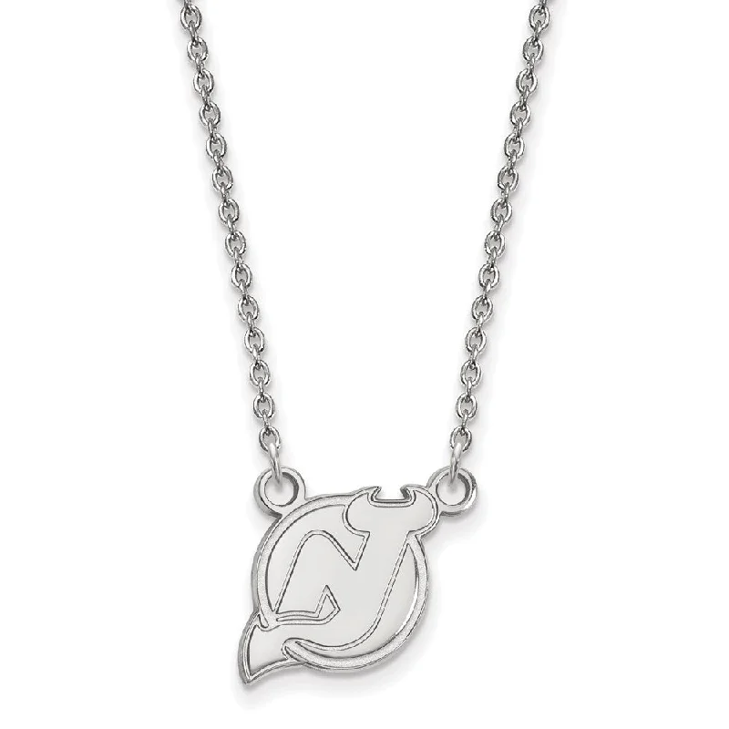 10k White Gold NHL New Jersey Devils Small Necklace, 18 Inch