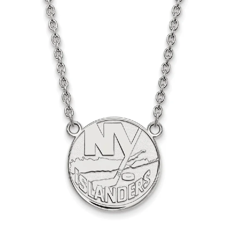 Bamboo style necklace-10k White Gold NHL New York Islanders Large Necklace, 18 Inch