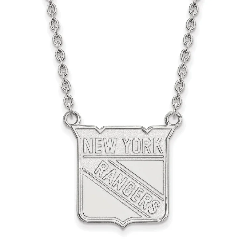 10k White Gold NHL New York Rangers Large Necklace, 18 Inch