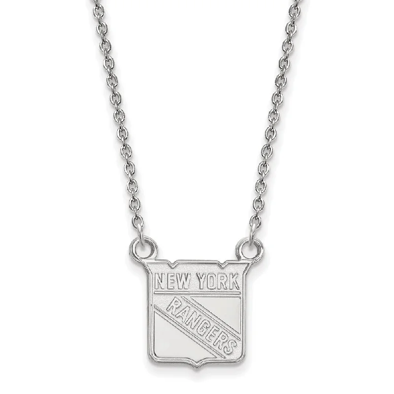 10k White Gold NHL New York Rangers Small Necklace, 18 Inch