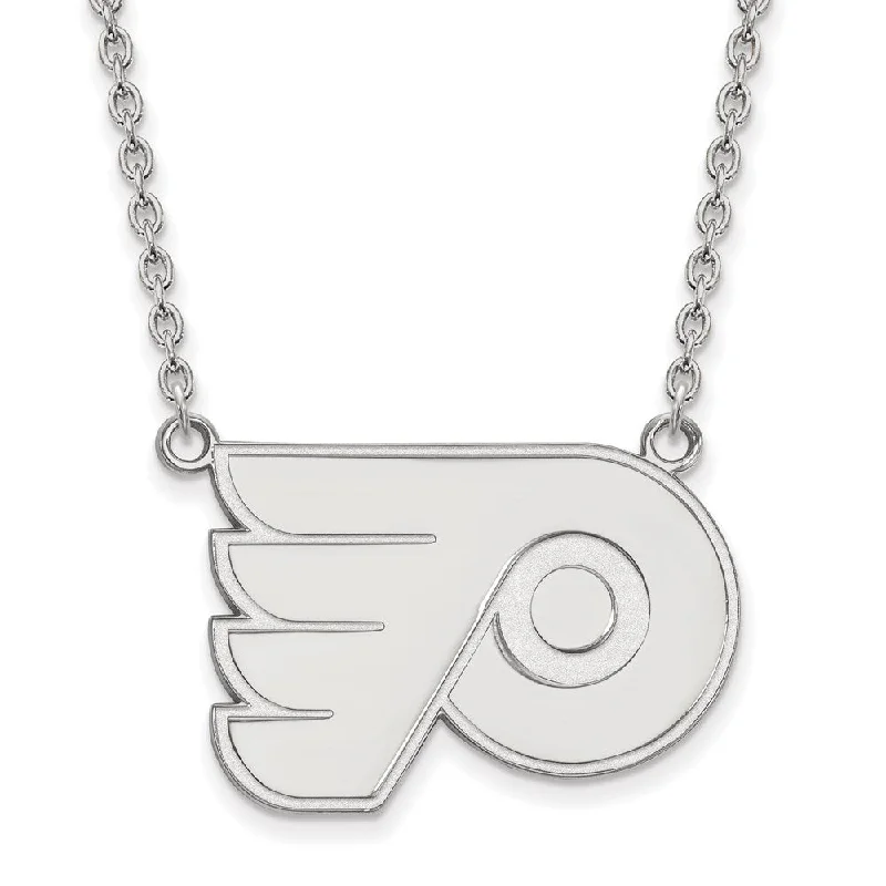 10k White Gold NHL Philadelphia Flyers Large Necklace, 18 Inch