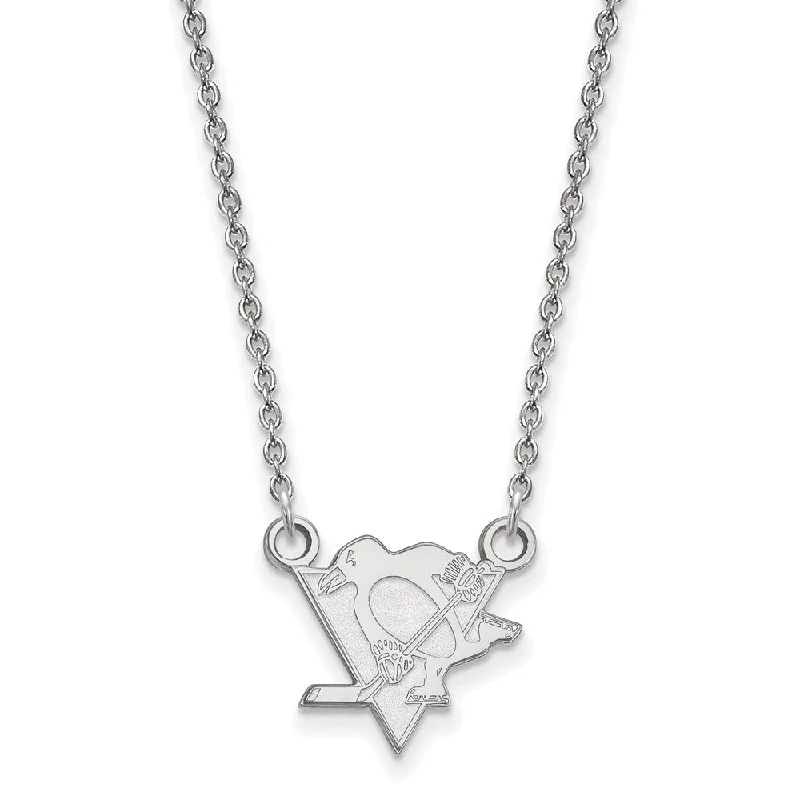 10k White Gold NHL Pittsburgh Penguins Small Necklace, 18 Inch