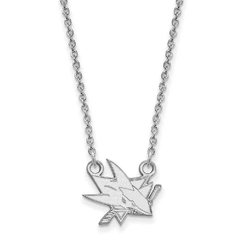 10k White Gold NHL San Jose Sharks Small Necklace, 18 Inch