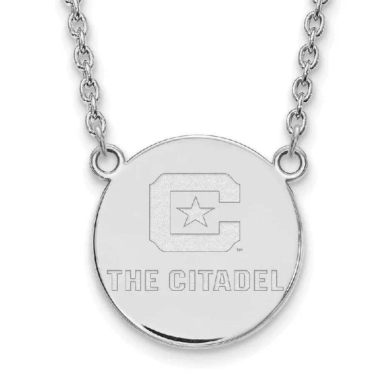 Minimalist bar necklace-10K White Gold The Citadel Large Disc Necklace, 18 Inch