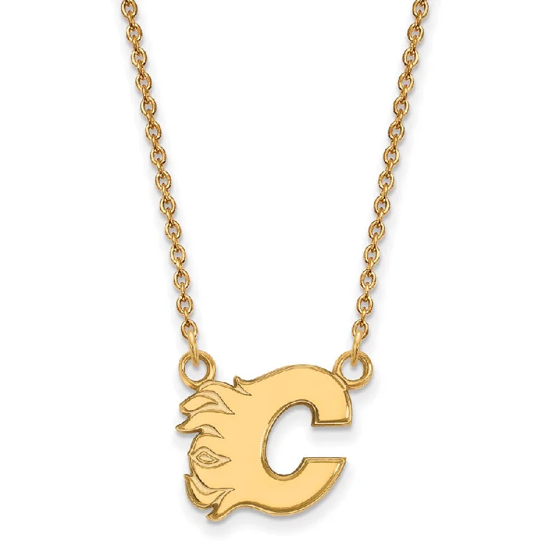 10k Yellow Gold NHL Calgary Flames Small Necklace, 18 Inch