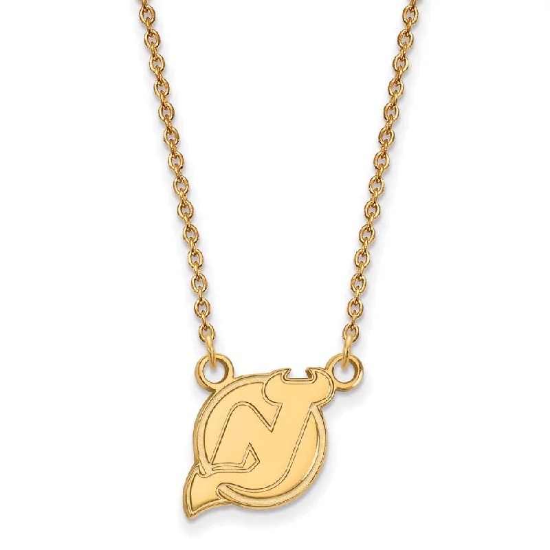 10k Yellow Gold NHL New Jersey Devils Small Necklace, 18 Inch