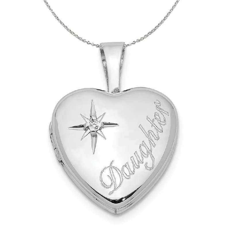 Stackable charm necklace-12mm Daughter Diamond Heart Locket in Sterling Silver Necklace