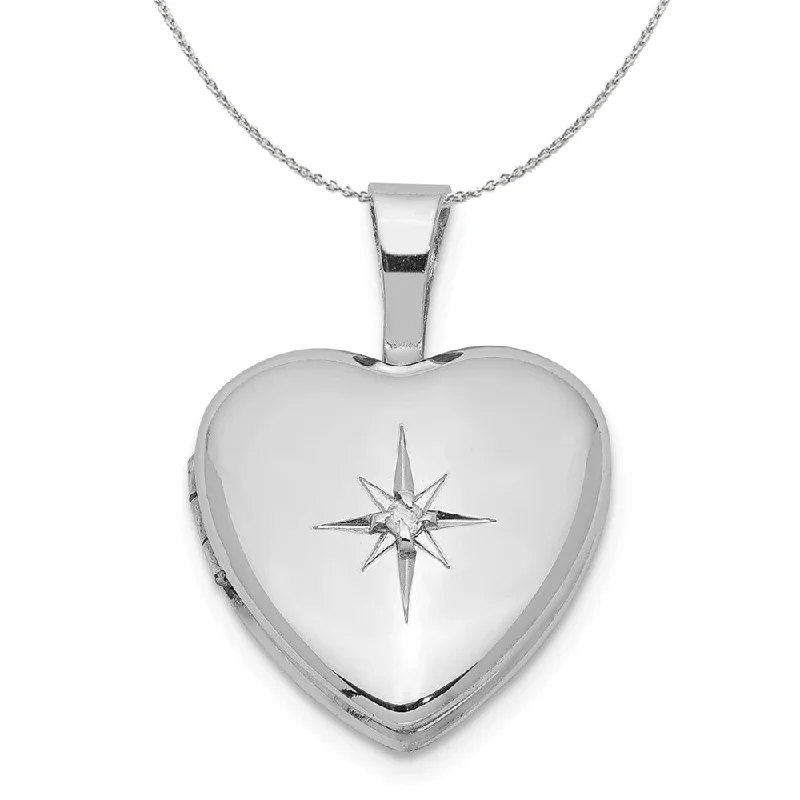 Citrine pendant necklace-12mm Diamond Star Design Heart Shaped Silver Locket Necklace