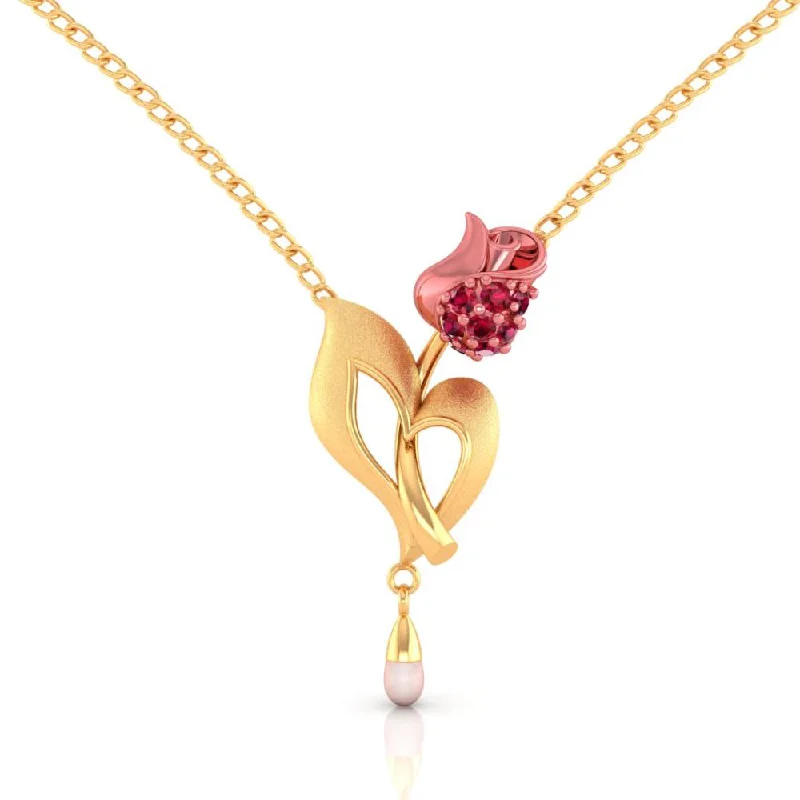 Adjustable moon necklace-14k Gold Necklace With A Yellow Flower Design And A Pearl Accent