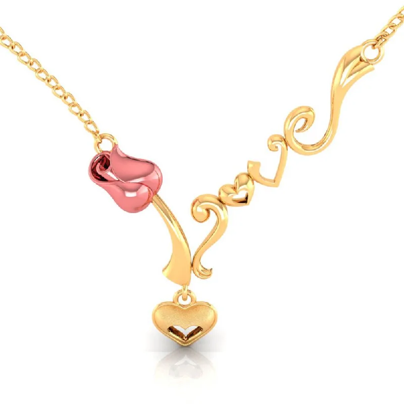 14k Love Word Pink Yellow And Heart Necklace