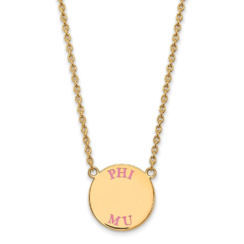 14K Plated Silver Phi Mu Large Enamel Greek Letters Necklace