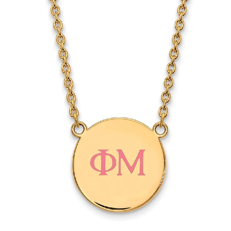 Adjustable cord necklace-14K Plated Silver Phi Mu Large Pink Enamel Greek Letters Necklace