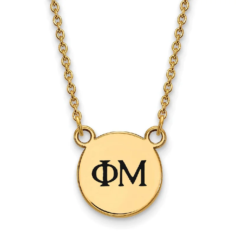 14K Plated Silver Phi Mu Small Blue Enamel Greek Letters Necklace