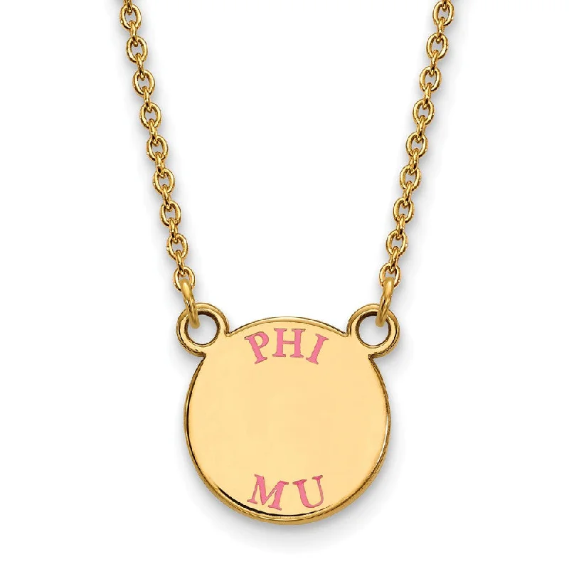 Rough stone necklace-14K Plated Silver Phi Mu Small Enamel Greek Letters Necklace