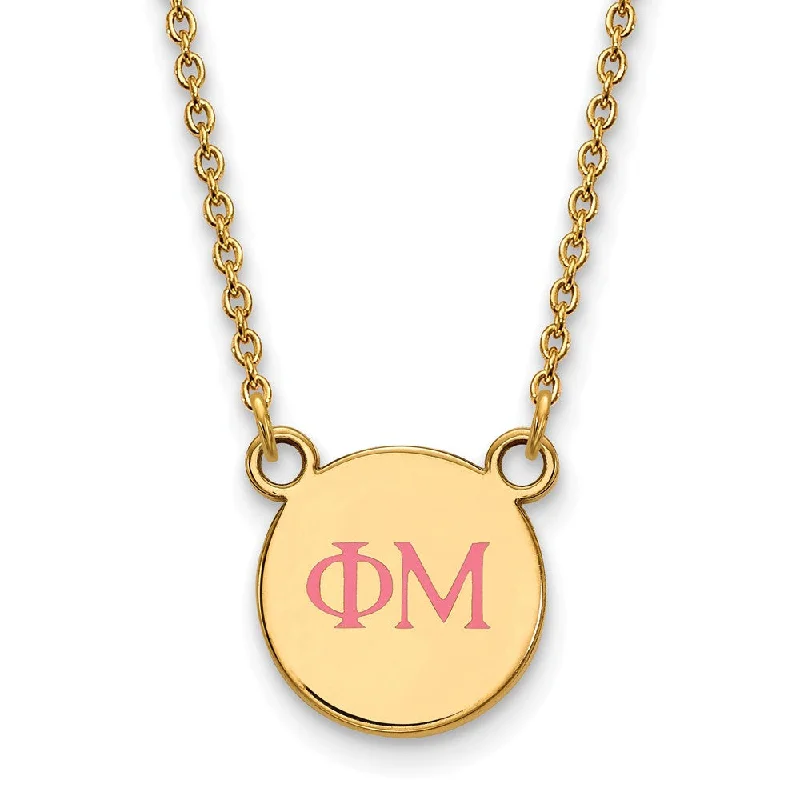 Gold chain necklace-14K Plated Silver Phi Mu Small Pink Enamel Greek Letters Necklace