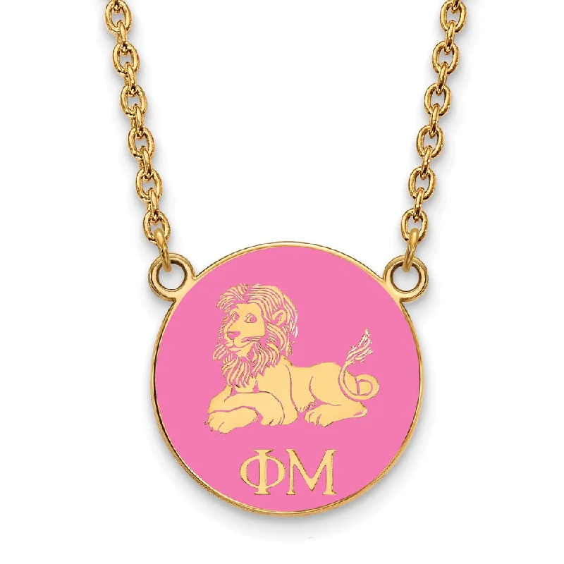 Square pendant necklace-14K Plated Silver Phi Mu Small Pink Enamel Logo Necklace