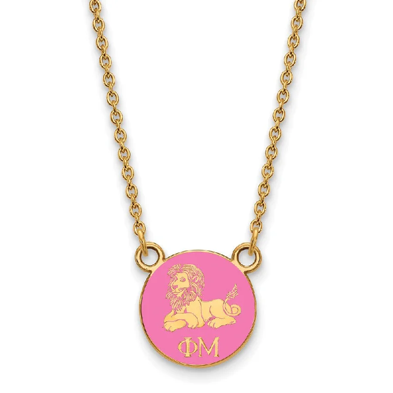 14K Plated Silver Phi Mu XS (Tiny) Pink Enamel Logo Necklace