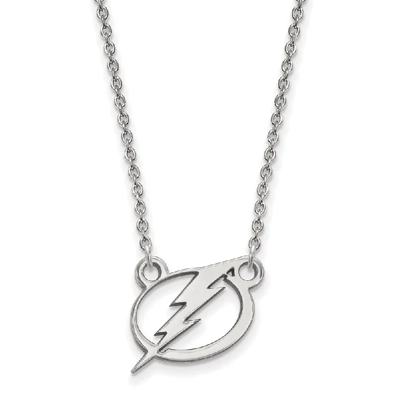 14k White Gold NHL Tampa Bay Lightning Small Necklace, 18 Inch