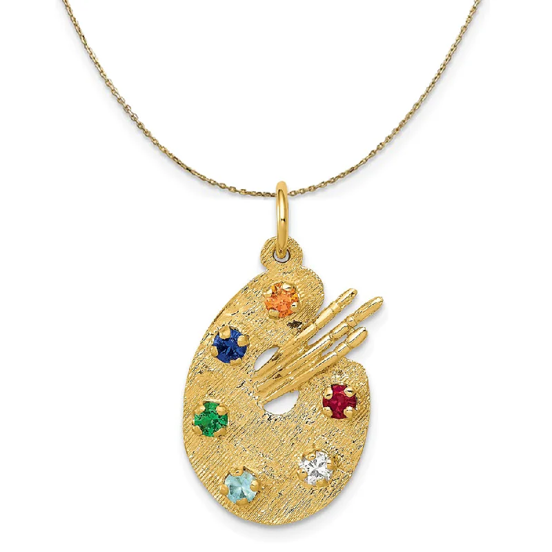 Emerald gemstone necklace-14k Yellow Gold and CZ Multicolor Artists Palette Necklace