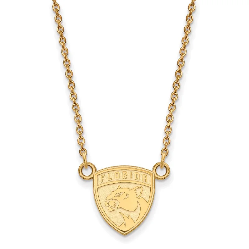 Teardrop crystal necklace-14k Yellow Gold NHL Florida Panthers Small Necklace, 18 Inch