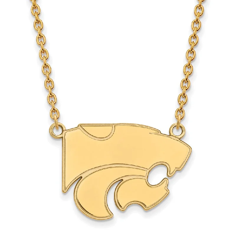 Wire wrapped necklace-14k Gold Plated Silver Kansas State Lg Wildcat Pendant Necklace