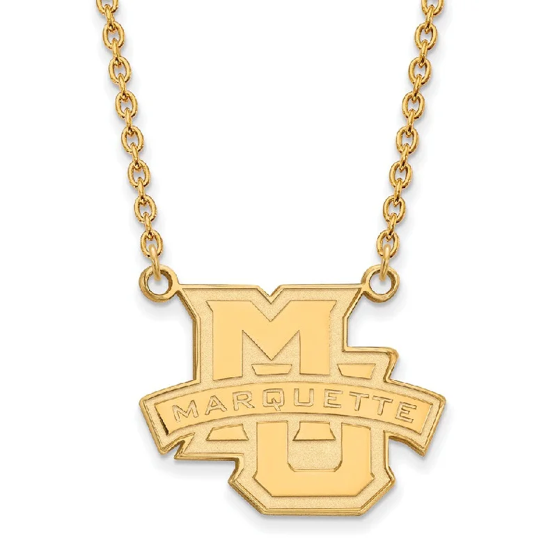 14k Gold Plated Silver Marquette U Large Pendant Necklace