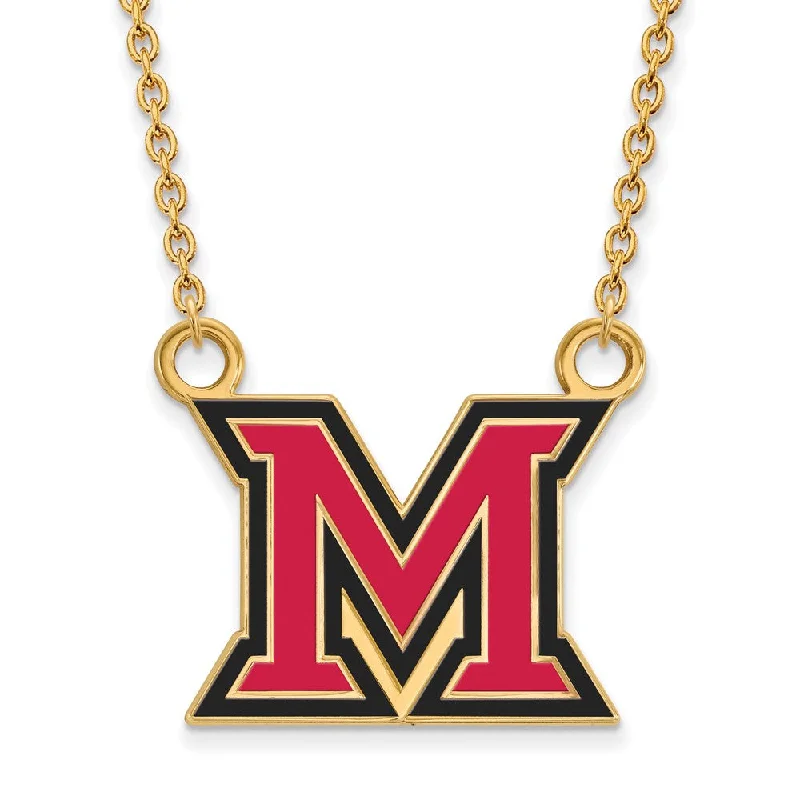 14k Gold Plated Silver Miami U Large Enamel 'M' Pendant Necklace