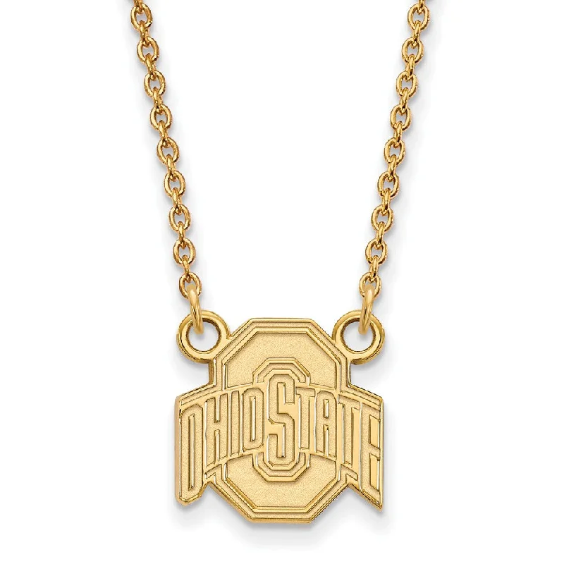 Gold plated necklace-14k Gold Plated Silver Ohio State Small Logo Pendant Necklace