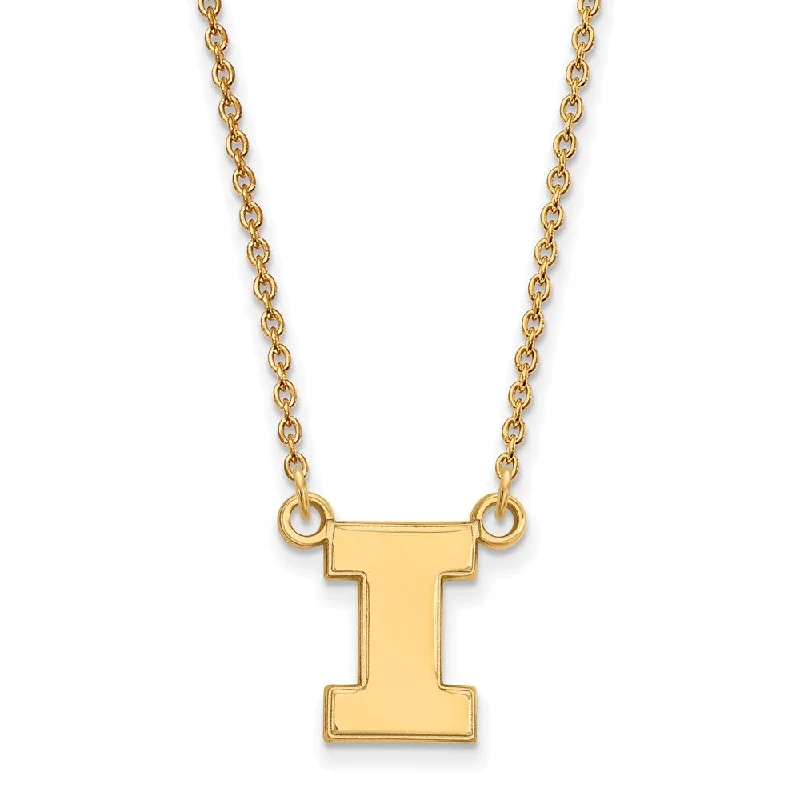 Stackable charm necklace-14k Gold Plated Silver U of Illinois Small Initial I Pendant Necklace