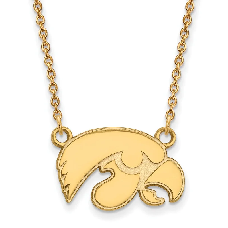 14k Gold Plated Silver U of Iowa Small Hawkeye Pendant Necklace