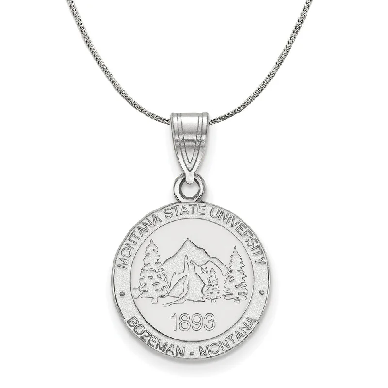 Sterling Silver Montana State Medium Crest Pendant Necklace