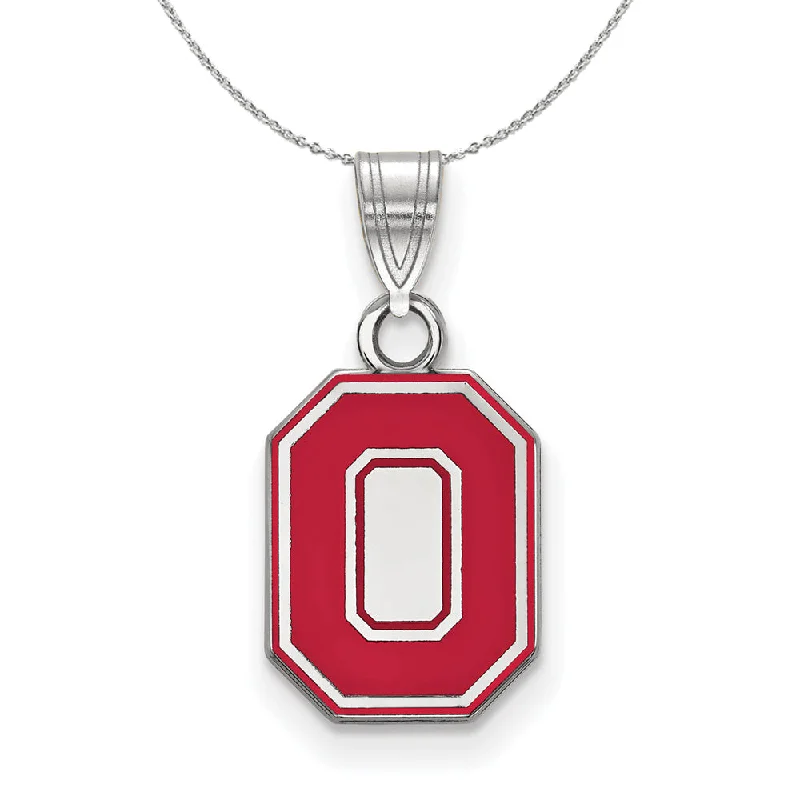 Sterling Silver Ohio State Small Enamel 'O' Pendant Necklace