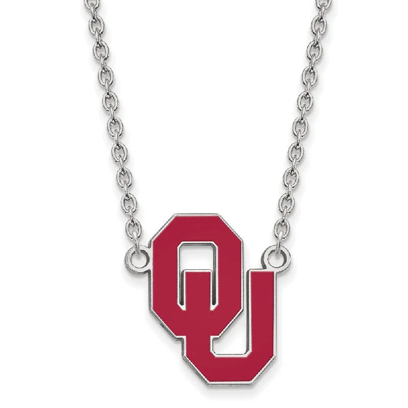 Sterling Silver Oklahoma Large OU Enamel Pendant Necklace