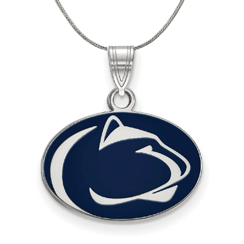 Matte finish necklace-Sterling Silver Penn State Small Enamel Pendant Necklace