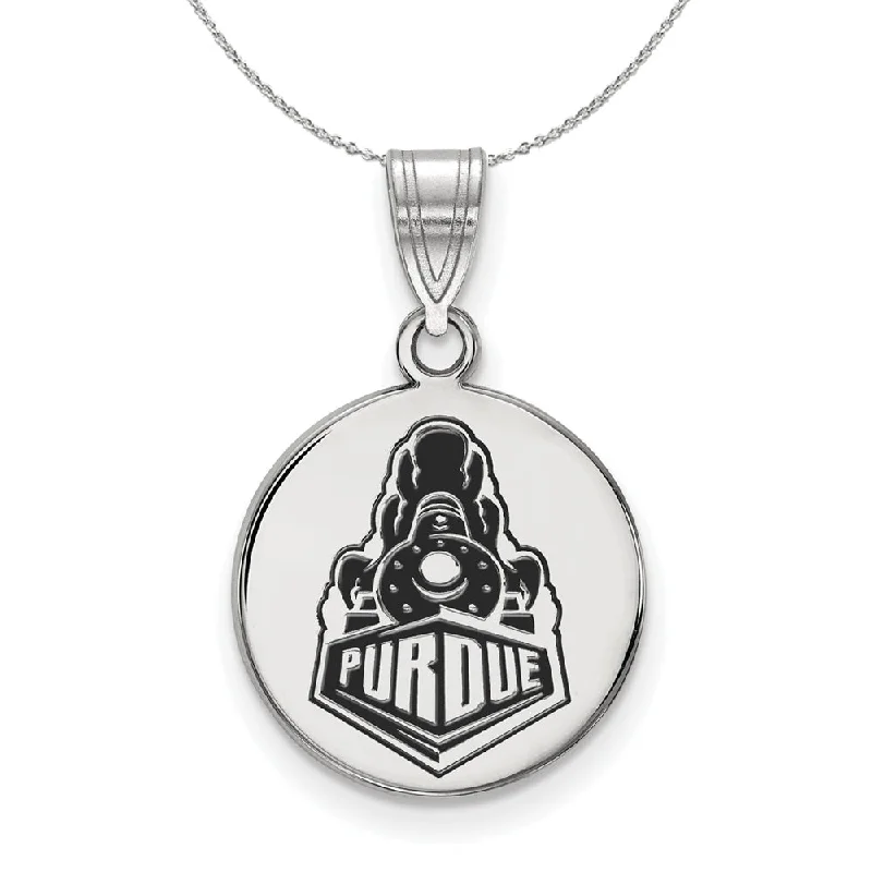 Sterling Silver Purdue Medium Enamel Logo Disc Necklace