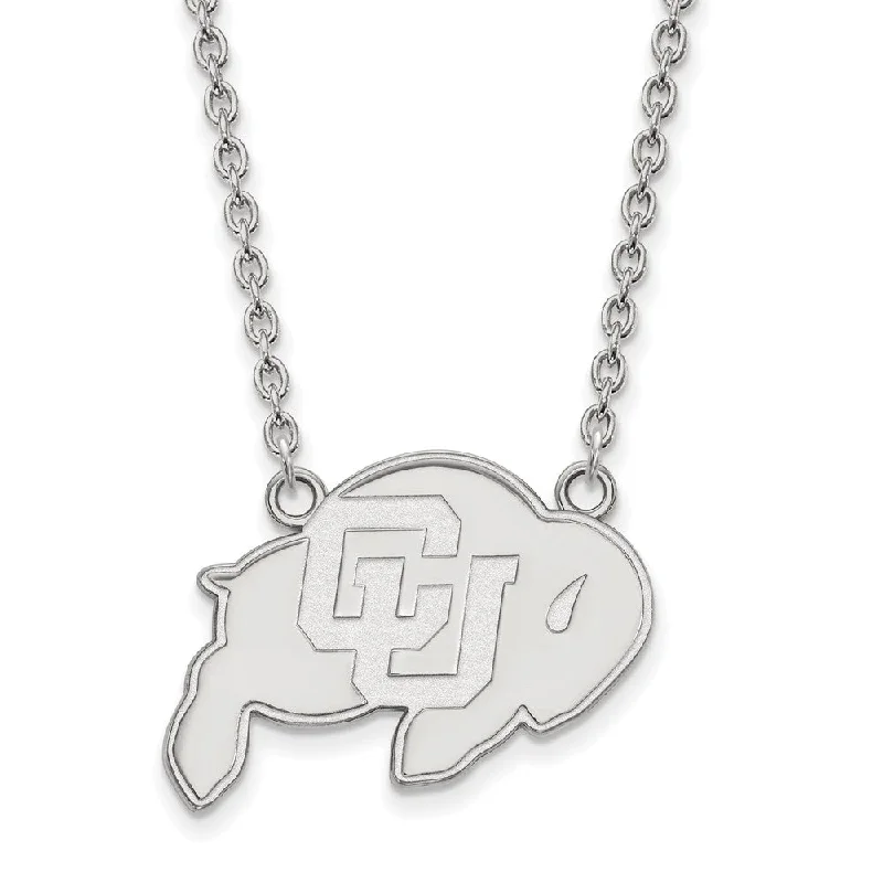 Statement chunky necklace-Sterling Silver U of Colorado Large Buffalo Pendant Necklace