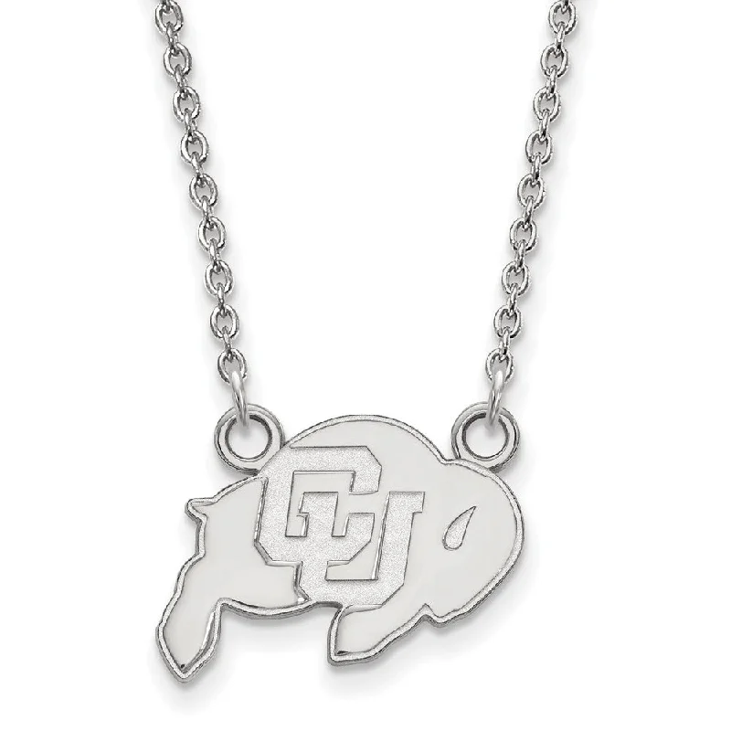 Sterling Silver U of Colorado Small CU Buffalo Pendant Necklace