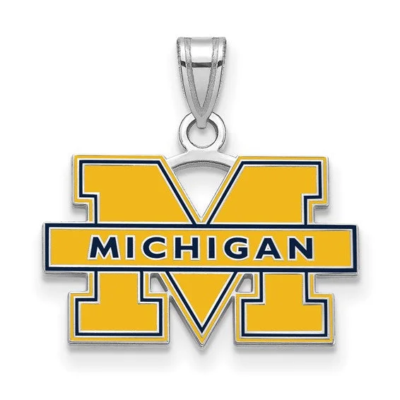 Sterling Silver U. of Michigan Small Blue Enamel "M' Necklace