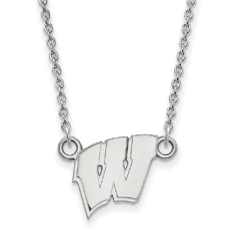 Filigree design necklace-Sterling Silver U of Wisconsin Small Initial W Pendant Necklace