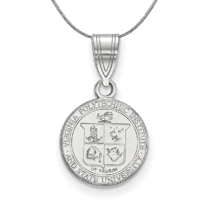 Cushion cut necklace-Sterling Silver Virginia Tech Medium Crest Pendant Necklace