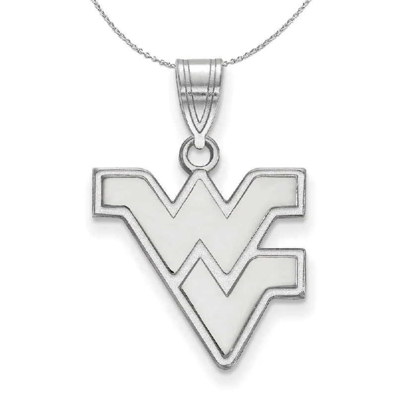 Sterling Silver West Virginia U. Medium 'WV' Pendant Necklace