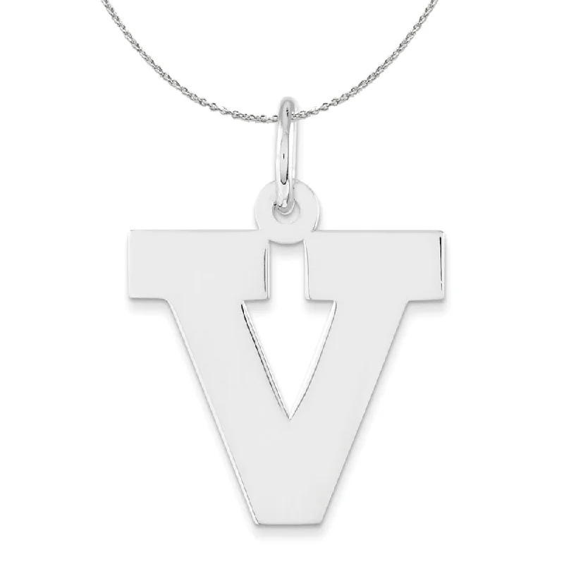 Twisted chain necklace-Silver Amanda Collection Medium Block Style Initial V Necklace