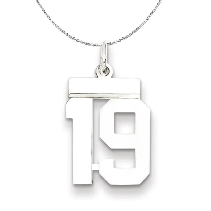 Silver, Athletic Collection, Small Polished Number 19 Necklace